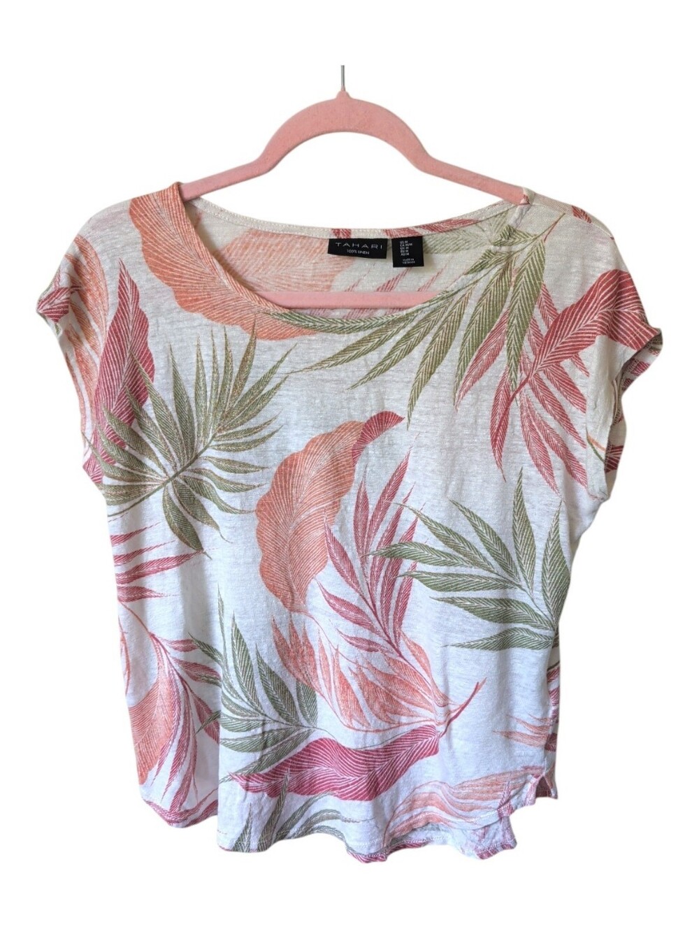 Tahari Linen Tropical Short Sleeve Tee Size Medium - Picture 2 of 4